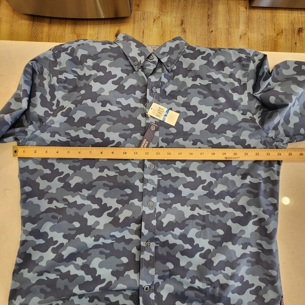 NWT Izod Saltwater Shirt Men's XL Blue Camouflage Untucked Long Sleeve Stretch - Picture 9 of 12